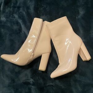 Elegant Beige Patent Leather Ankle Boots